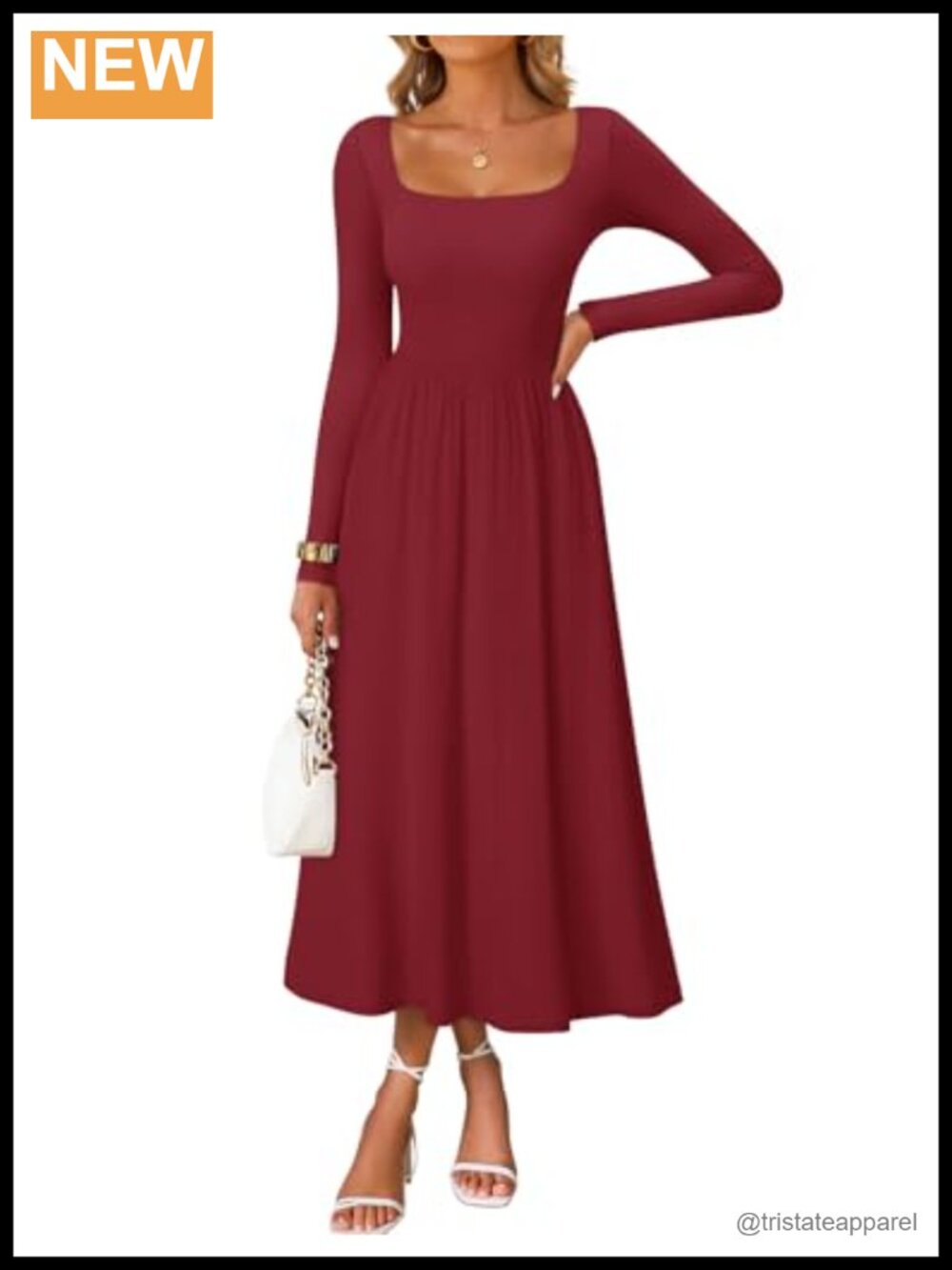 ZESICA Women's Long Sleeve Midi Dress Square Neck Fit & Flare Semi Formal